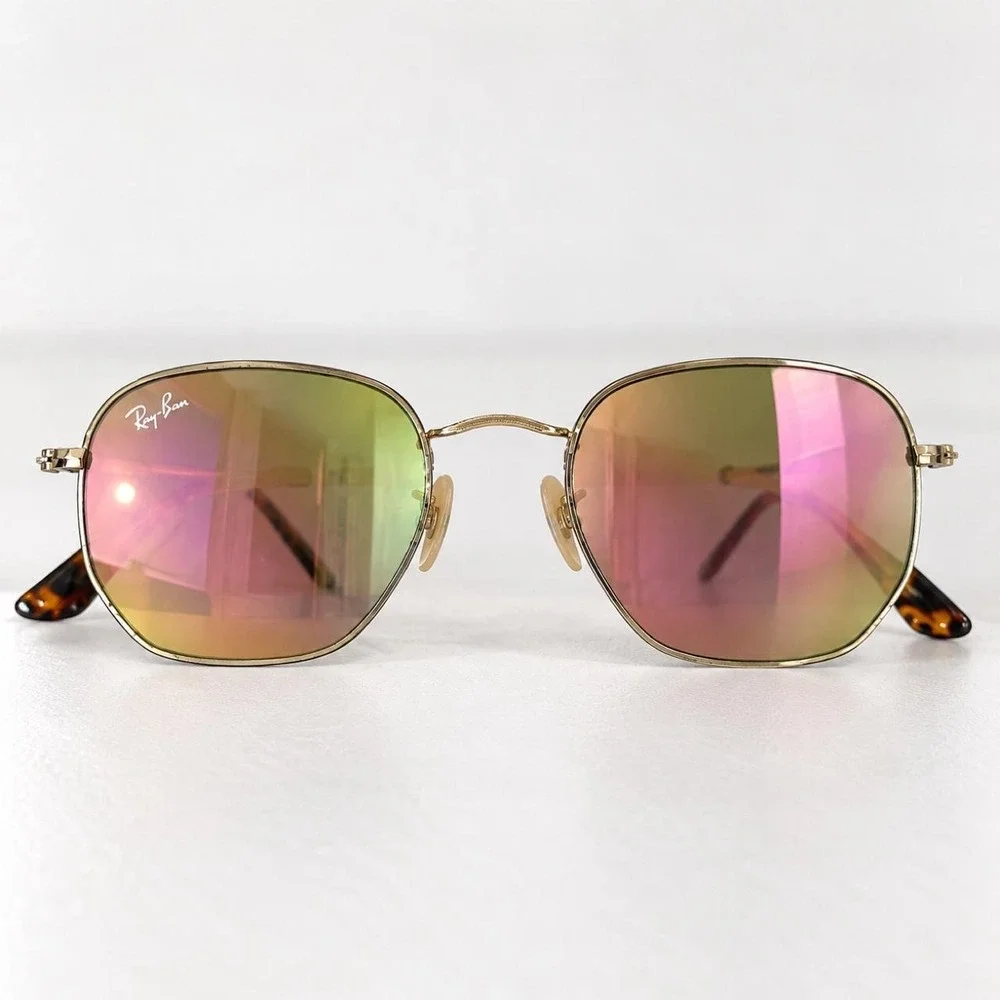 Ray-Ban Gold Mirrored Hexagonal Sunglasses